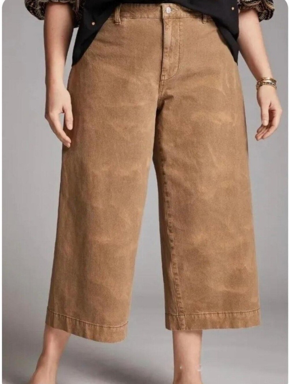 Anthropologie Pilcro Tan Acid Wash JAMES Cropped Wide Leg Denim Pants Jeans 26